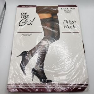 ON THE GO! Black Lace Top Thigh High Silky‎ Sheer Leg & Toe Medium Tall New